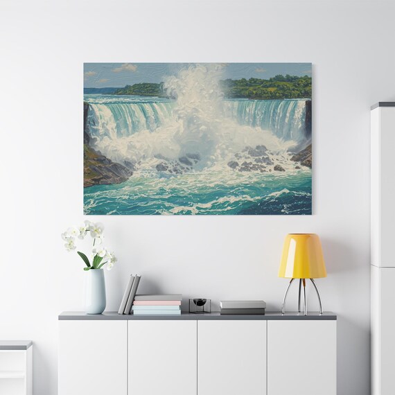 The Niagra Falls Stretched Canvas Print, Niagara Falls Artwork, Home Decor, Wall Art, Nautical Theme, Gift Idea, Nature Decor
