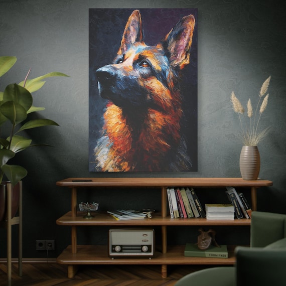 Loyal Friend, Artistic Dog Portrait Canvas Print, Home Decor, Animal Art, Gift for Dog Lovers, Wall Art for Living Room, German Shepherd