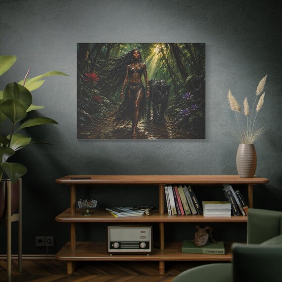 Moody Warrior Woman Canvas Print - Dark Academia Wall Art - Heavy Impasto Fantasy Portrait - Fierce Female Goddess Art - Majestic Home Decor
