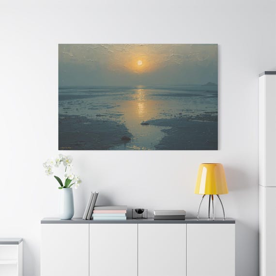 Low Tide, Long Light, Stretched Canvas Art Print, Sunset Wall Decor, Coastal Home Decor, Serenity Artwork, Nature Gift for Beach Lovers.