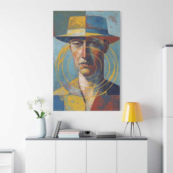 Man in Hat Abstract Canvas Art: Colorful Modern Wall Decor