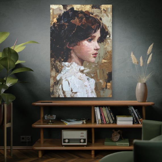 Stretched Canvas, Golden Aura, Elegant Portrait Decor, Vintage Artwork, Gift for Art Lovers, Gallery Wall, Home Decor