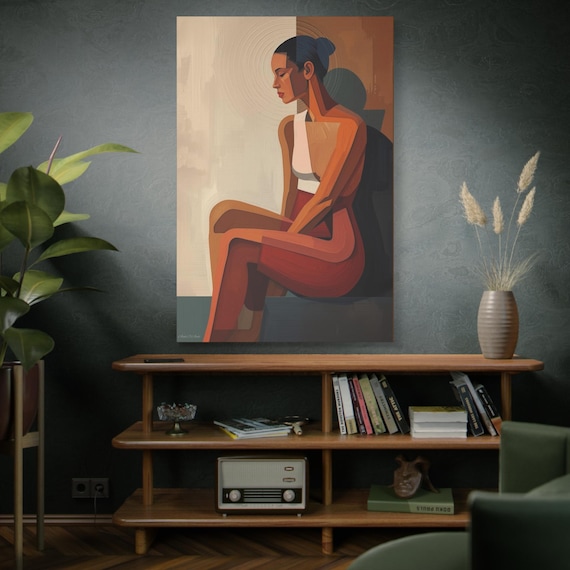 Abstract Woman Canvas Art Print: Geometry of Solitude, Modern Wall Decor