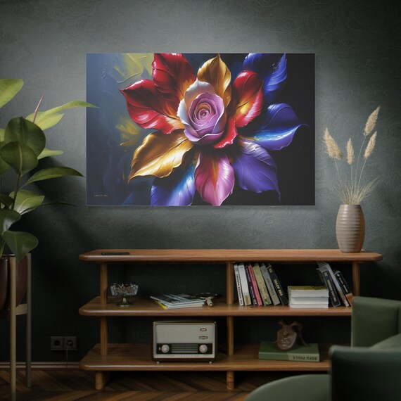 Jewel-Tone Rainbow Ros" - Vibrant Multi-Color Floral Canvas
