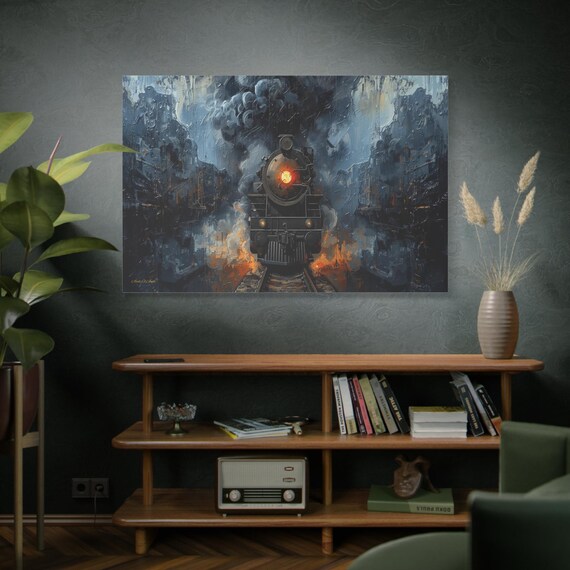 Steam Train Canvas Print - Vintage Locomotive Art - Industrial Wall Decor - Impasto Engine Print - Steampunk Train Gift - Man Cave Art