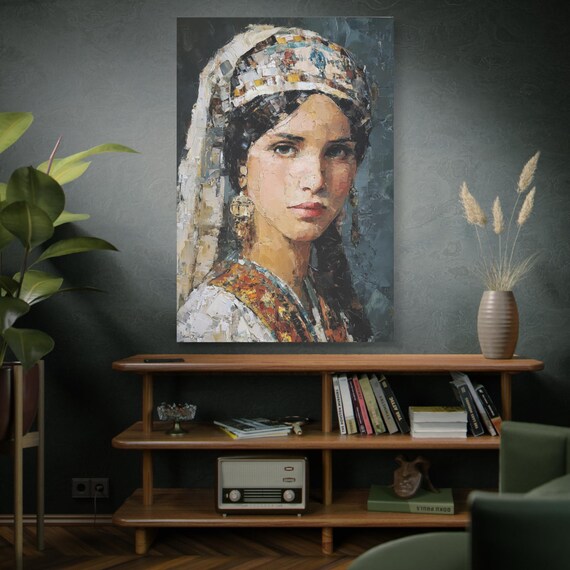 Silence Gaze, Stretched Canvas Artwork - Elegant Portrait, Wall Decor for Home, Boho Aesthetic, Gift for Art Lovers, Elegant Framed Print.
