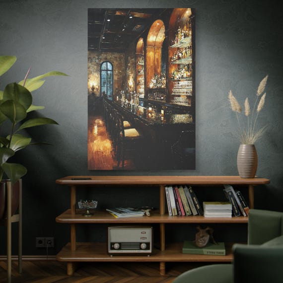 Where the Evening Begin, Artistic Stretched Canvas Print, Vintage Bar Decor, Home Wall Art, Cozy Atmosphere, Gift for Homeowners.