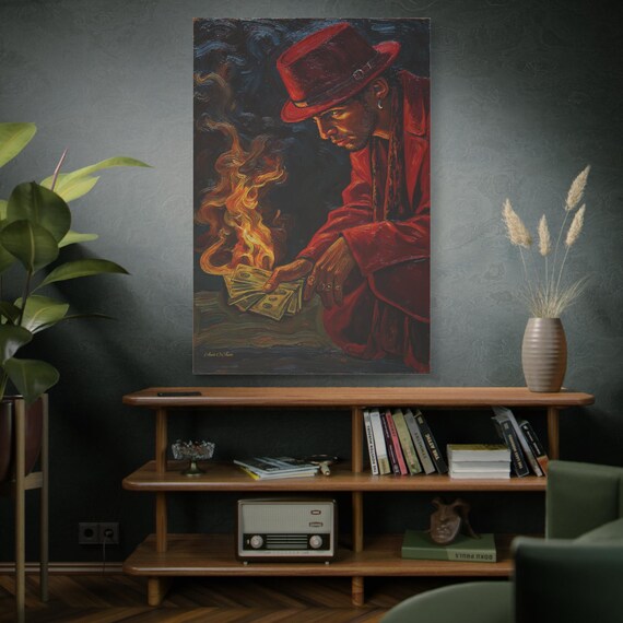 The Offer and the Flame, Dramatic Figure Study, Film Noir Style, Expressive Portrait, Unique Wall Decor, Gothic Aesthetic, Mystery Painting.