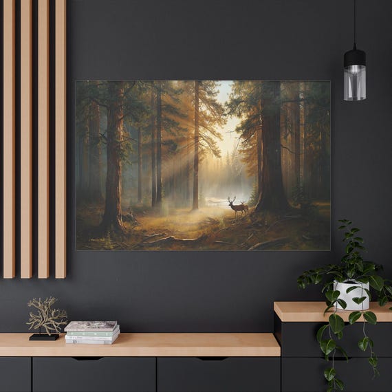 Deer in Forest Canvas Wall Art: Rustic Nature Photo Decor