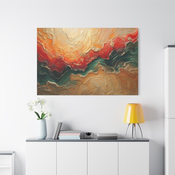 Abstract Fluid Art Canvas Print - Orange & Teal Impasto Print - Modern Colorful Wall Decor - Geological Texture Art - Large Statement Piece