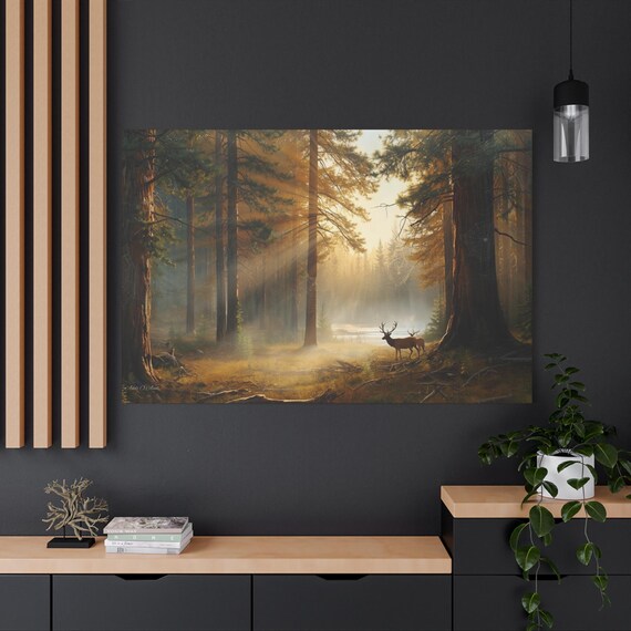 Deer in Forest Canvas Wall Art: Rustic Nature Photo Decor