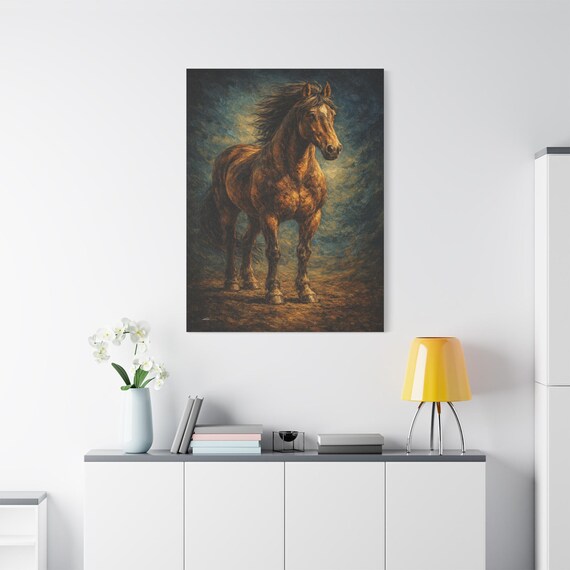 Majestic Horse Canvas Print - Impasto Equestrian Wall Art - Western Home Decor - Rustic Stallion Canvas - Moody Animal Portrait - Farmhouse