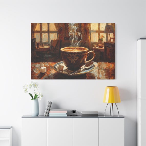 Morning Serenity, Steaming Coffee Cup Canvas