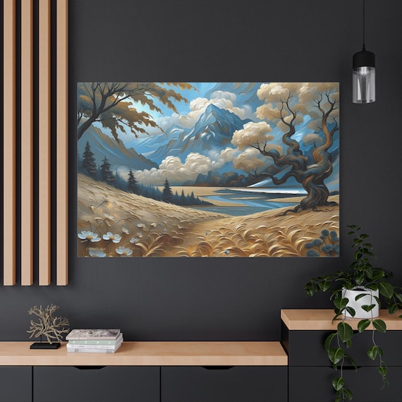 Golden Hour Majesty, Dreamy Mountain Landscape Matte Canvas Print, Living Room Art, Landscape Art, Rustic Wall, Home Decor.