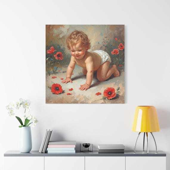 First Discovery,  Art Canvas Print, Nursery Wall Decor, Infant Room Decor, Gift for New Parents, Floral Baby Artwork