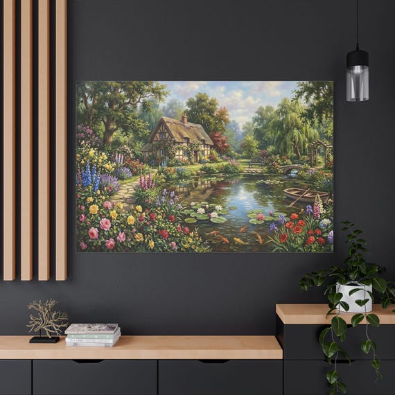 Cottage Garden Pond Matte Canvas