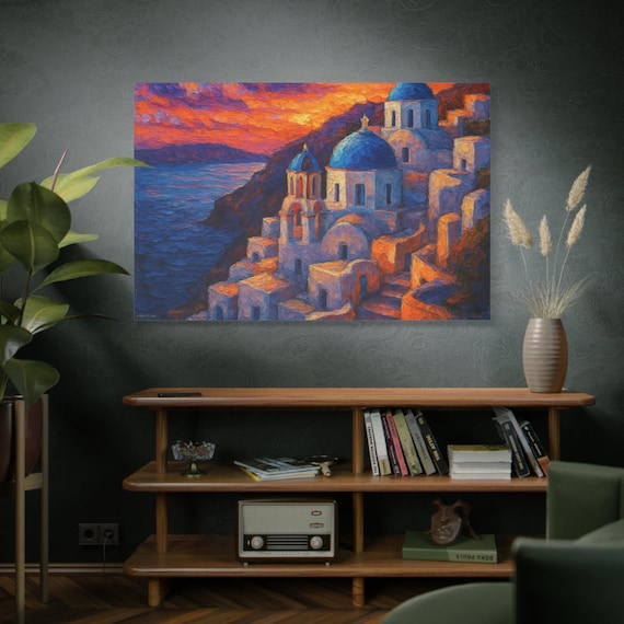 Stretched Canvas Art Print, Colorful Sunset Artwork, Home Decor, Wall Art, Perfect Gift for Art Lovers, Mediterranean Landscape