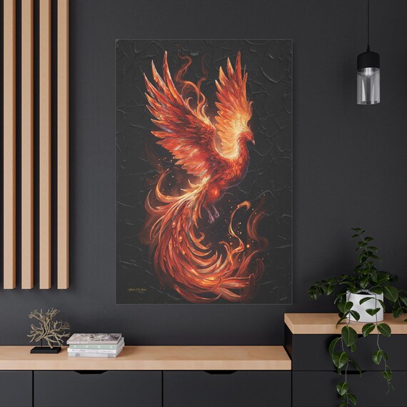 Phoenix Ascendant, Phoenix Canvas Wall Art, Bohemian Home Decor, Firebird Print, Fantasy Artwork for Living Room, Gift for Art Lovers