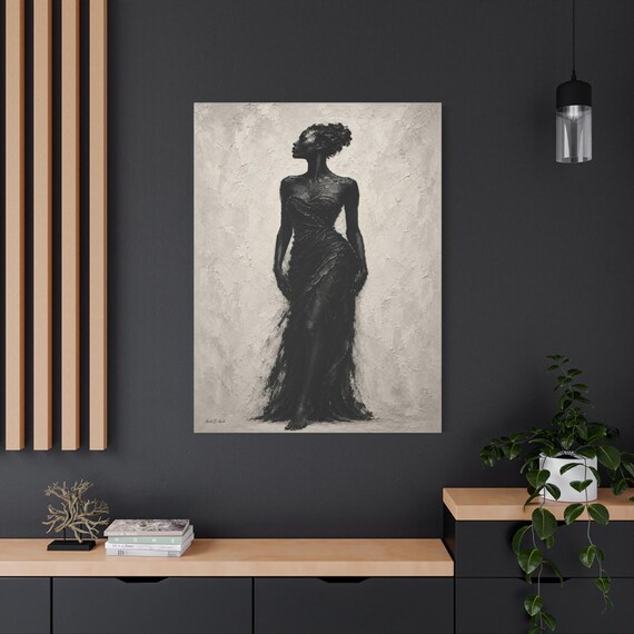 Minimalist Black and White Canvas Print - Elegant Woman Silhouette Canvas - Impasto Fashion Art - Monochromatic Decor - Modern Portrait