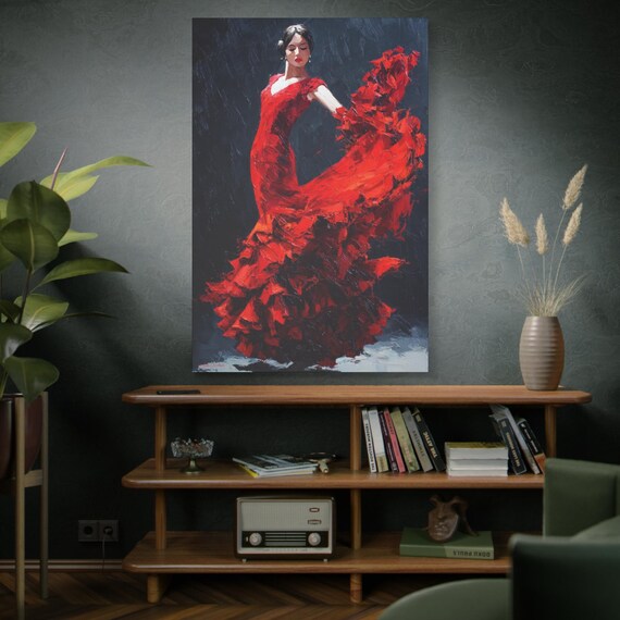 Flamenco in Motion, Dancer Canvas Art, Stretched Wall Decor, Home Decoration, Gift for Dancers, Spanish Art, Latina Culture