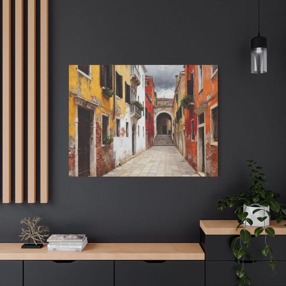 Italian Street Scene Canvas Print: Vintage City Path Gallery Wall Art