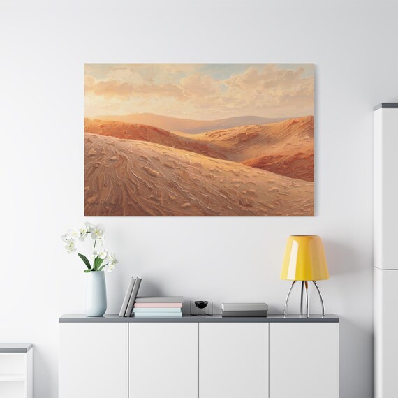 Golden Desert Hills Canvas - Boho Landscape Art - Sand Dune Print - Terracotta & Cream Wall Decor - Warm Minimalist Print - Sunrise Art