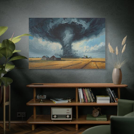Stretched Canvas Art Print, Tornado Landscape, Home Decor, Wall Art print , Nature Decor, Gift for Weather Lovers, Storm Chaser Art