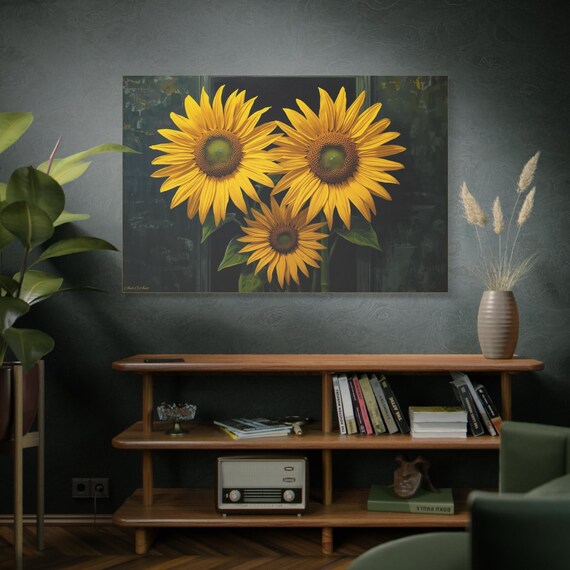 Sunflower at the Edge of Shadow, Canvas Wall Art, Vibrant Floral Decor for Home, Ideal Gift for Nature Lovers, Perfect for Birthdays.