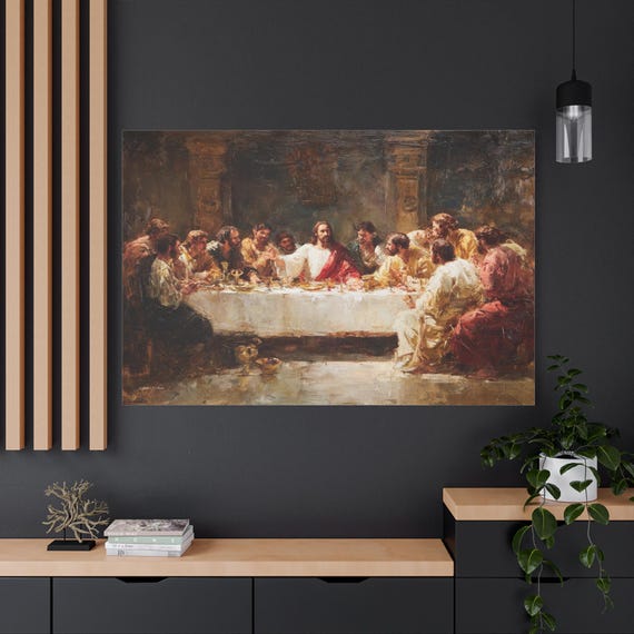 The Last Supper Canvas Print - Impasto Christian Wall Art - Jesus and Disciples Print - Religious Dining Room Decor - Biblical Art