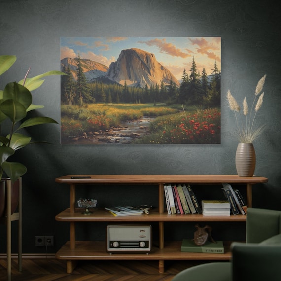 Yosemite Valley Sunset, Sunlit Mountain Meadow Canvas Print,Nature Decor, Rustic Decor, Living Room Art, Meadow Flowers,Fine Art Print.
