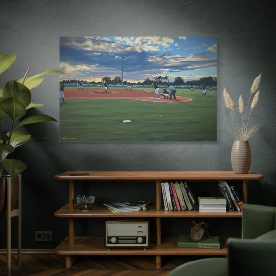 Baseball Field Canvas Art print , Sports Wall Decor, Home Gym Artwork, Gift for Sports Fans, Vintage Style Decor, Child's Room Decoration