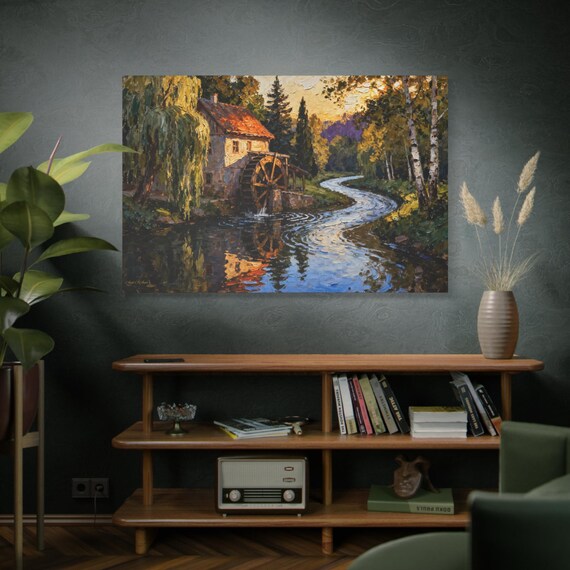 The River's Song, Serene Landscape Canvas Art Print, Rustic Home Decor, Nature Wall Decor, Cottage Vibes, Gift for Nature Lovers.