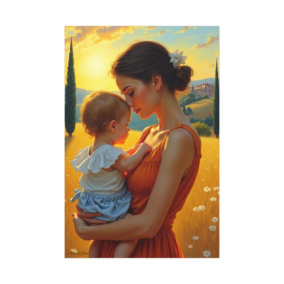 Mother and Child Wall Art, Canvas Print, Family Decor, Gift for Mom, Nursery Decor, Heartwarming Artwork
