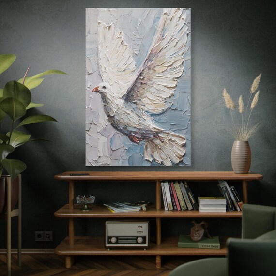 Wings of Peace, White Dove Canvas Art Print, Inspirational Wall Decor, Modern Home Decor, Bird Artwork, Serene Living Space
