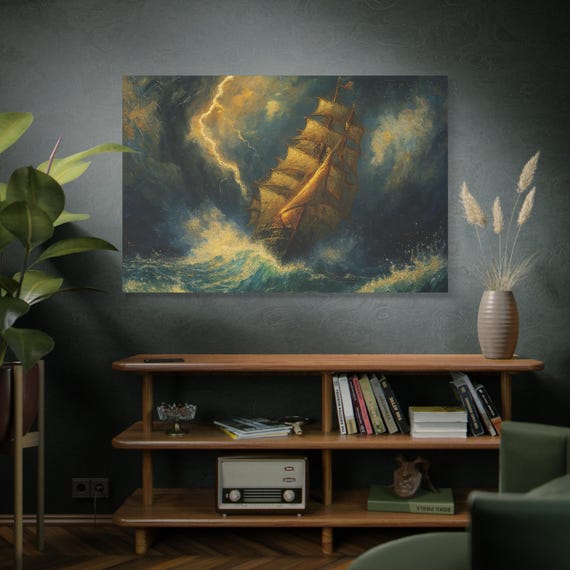 The Last Boardside, Dramatic Ocean Canvas Wall Art print , Sailboat Artwork, Living Room Decoration, Gift for Sailor, Maritime Lover
