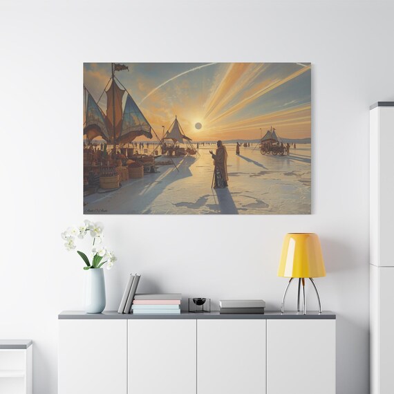 Caravan of Light, Sunset Landscape Canvas Art, Home decor