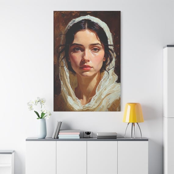 Woman in White Veil, of Woman Matte Canvas print, Home, and offices wall decoration.