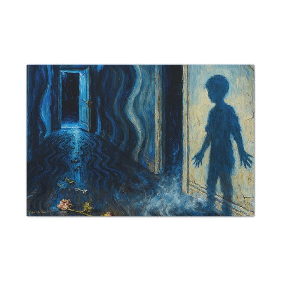 Keys of the Past, Haunting Art Canvas, Surreal Room Decor, Blue Atmosphere Art, Shadowy Home Wall Art print, Mysterious Interior Piece
