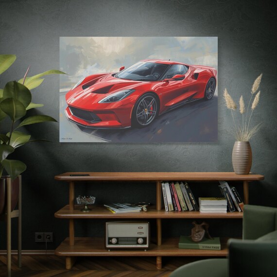 Red Sports Car Canvas Wall Art: Automotive Decor Gift