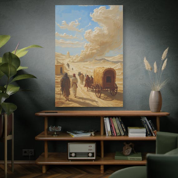 Caravan s Advance, Desert Caravan Matte Canvas Print, Desert Landscape, Middle East Art, Travel Wall Decor.