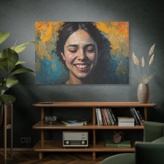 The Brightness Within, Smiling Portrait Canvas, Home Decor, Art Print, Gift for Art Lovers, Bedroom Wall Art, Contemporary Art