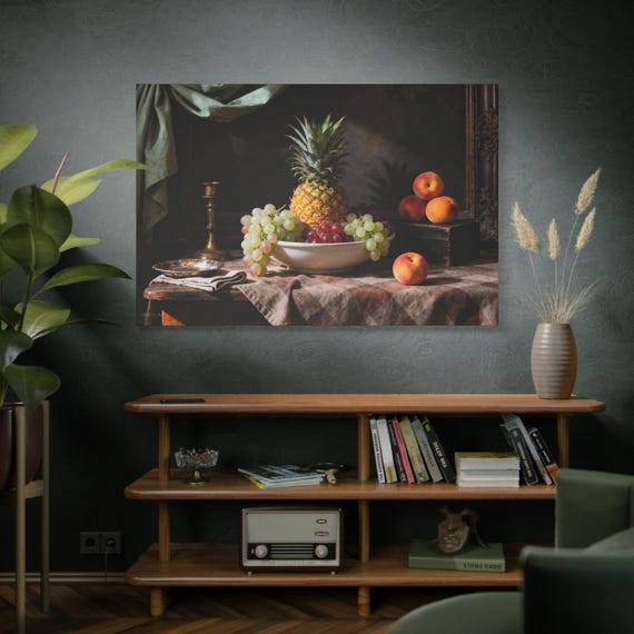 Abundance in Shadow, Still Life Canvas Print | Vintage Home Decor, Wall Art, Rustic Home Decor, Elegant Home Art, Kitchen Wall Art