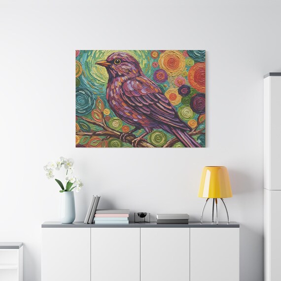 Canvas Art, Symphony of Feathers, Vibrant Bird Wall Decor, Nature Lover Gift, Living Room Art, Unique Gift Idea, Colorful, 1 25" Matte
