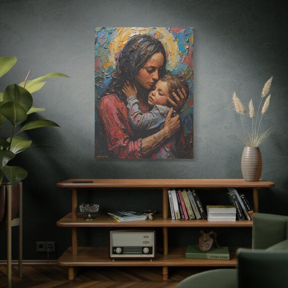 Emotional Mother and Child Canvas Print, Heartwarming Wall Art, Gift for Moms, Home Décor, Spiritual Artwork