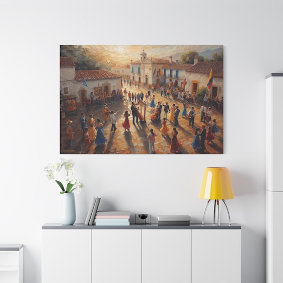 Fiesta Venezolana, Vibrant Dance Scene Canvas Art, Colorful Wall Decor, Stretched Wall Art, Cultural Celebration Artwork, Home Accent Piece
