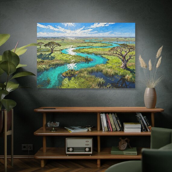 The River of Light, Landscape Canvas Wall Art, Framed Nature Decor, Home Office Artwork, Relaxing Room Decor, Gifts for Nature Lovers