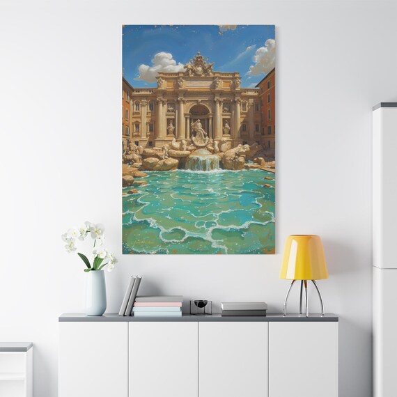 Trevi Fountain Canvas Print - Rome Italy Wall Art - Impasto Style Landmark Painting - Italian Travel Decor - Turquoise Water Art