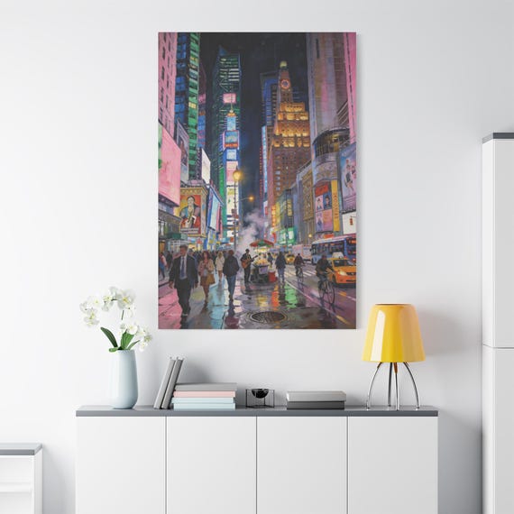 Times Square at Night Canvas Print - Vibrant NYC Street Scene - Impressionistic Cityscape Wall Art - Urban Home Decor