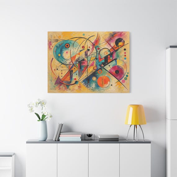 Abstract Canvas Print - Kandinsky Style Wall Art - Colorful Geometric Decor - Impasto Water Print - Eclectic Modern Room Art