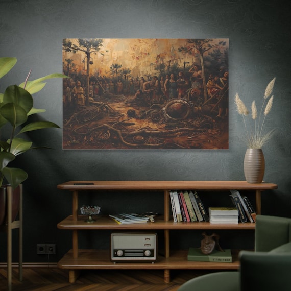 The Ash and the Remnants, Scene Canvas,  Matte Stretched Wall Art, Gallery Art, Dramatic Art, Collectible Art, Museum Style.